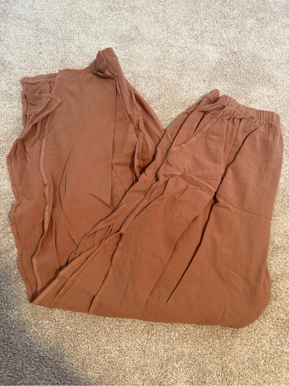 NWT Sea Spice Swim Cotton Cover-Up Wide Leg Split-Side Pants in Camel